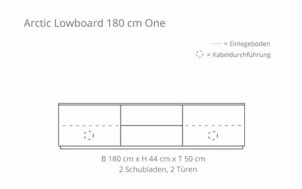 Arctic Lowboard 180 cm One (Voice) 2 Schubladen - Skizze
